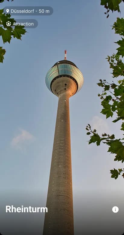 Swipesight discovery card showing the Berlin TV Tower